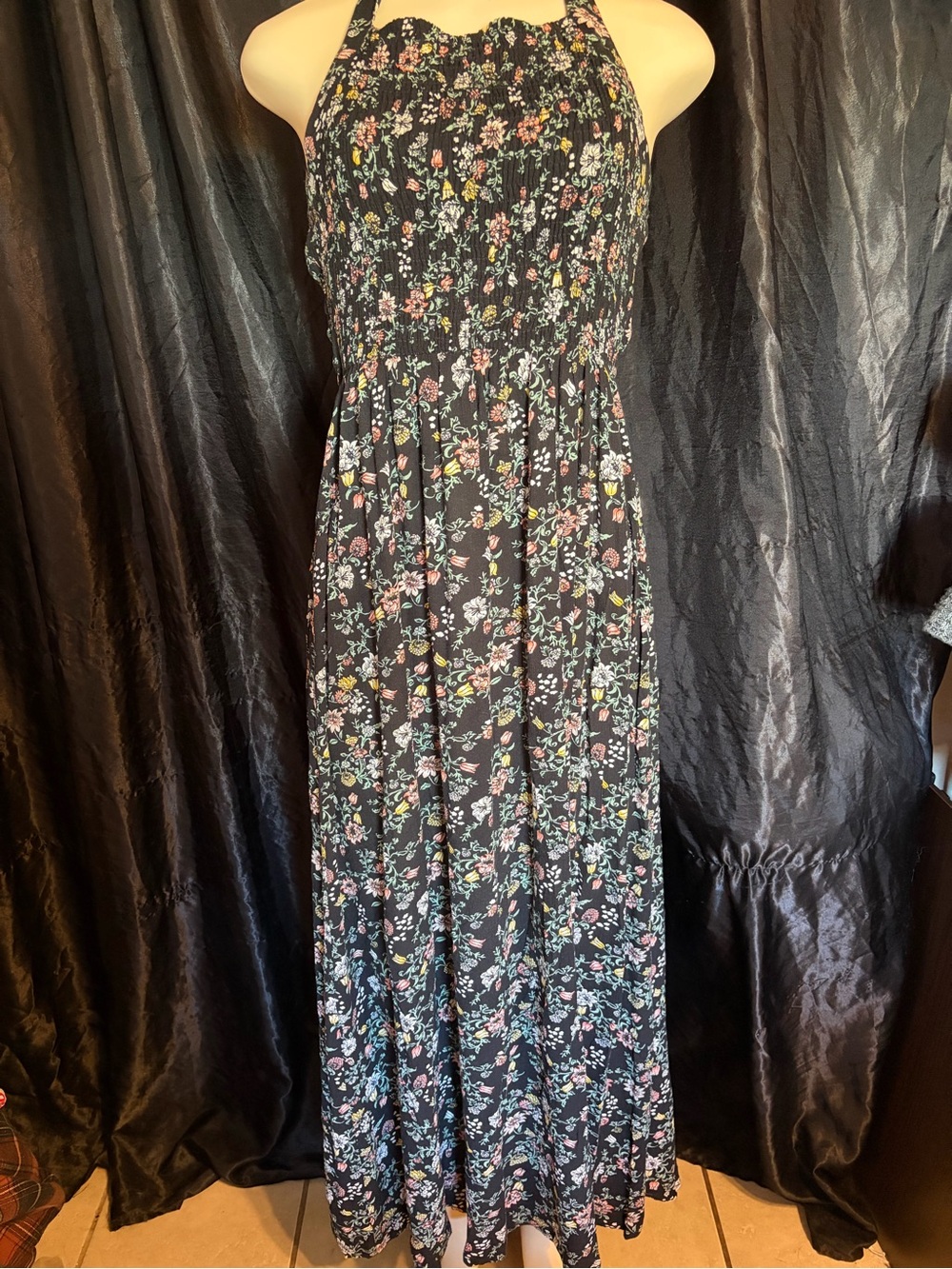 Urban Girl Nites Black Floral Halter Maxi Dress